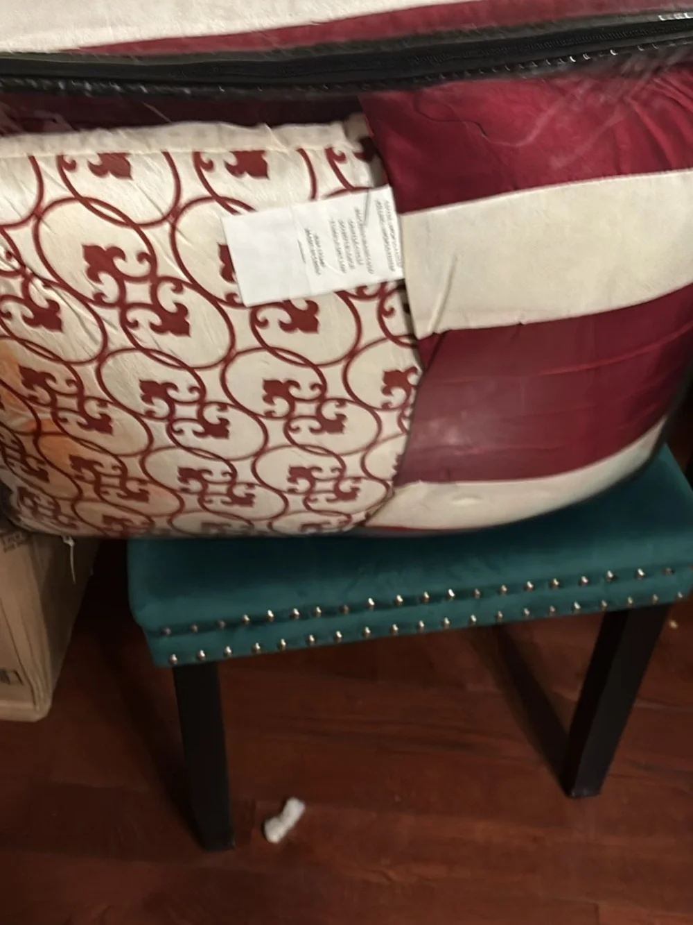 7-Piece Cream and Red Flocked Comforter Set - Home Bedding